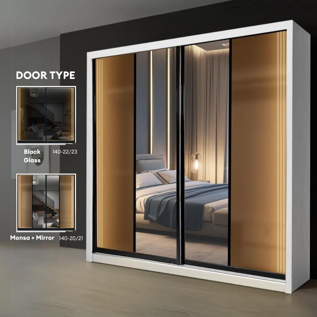 Bronza 8/6/5x8ft LED light Anti-Jump Sliding Doors Wardrobe | 140-21