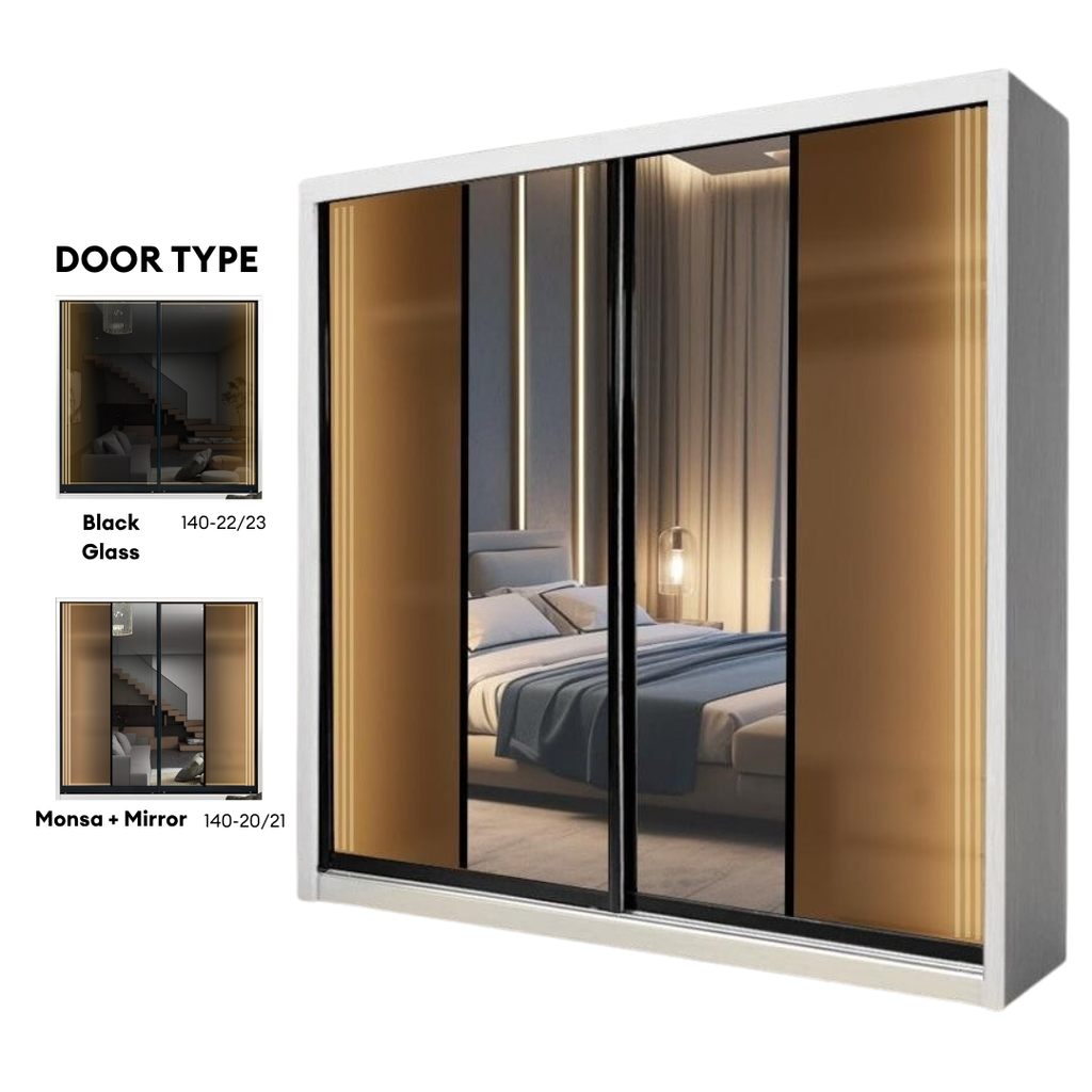 Bronza 8/6/5x8ft LED light Anti-Jump Sliding Doors Wardrobe | 140-21