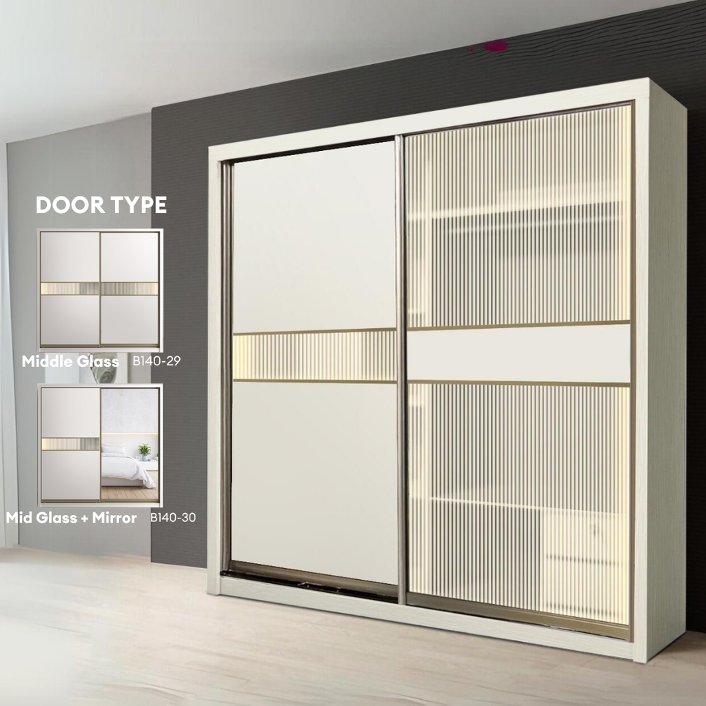 Kolva 8/6/5x8ft LED light Anti-Jump Sliding Doors Wardrobe | 140-28