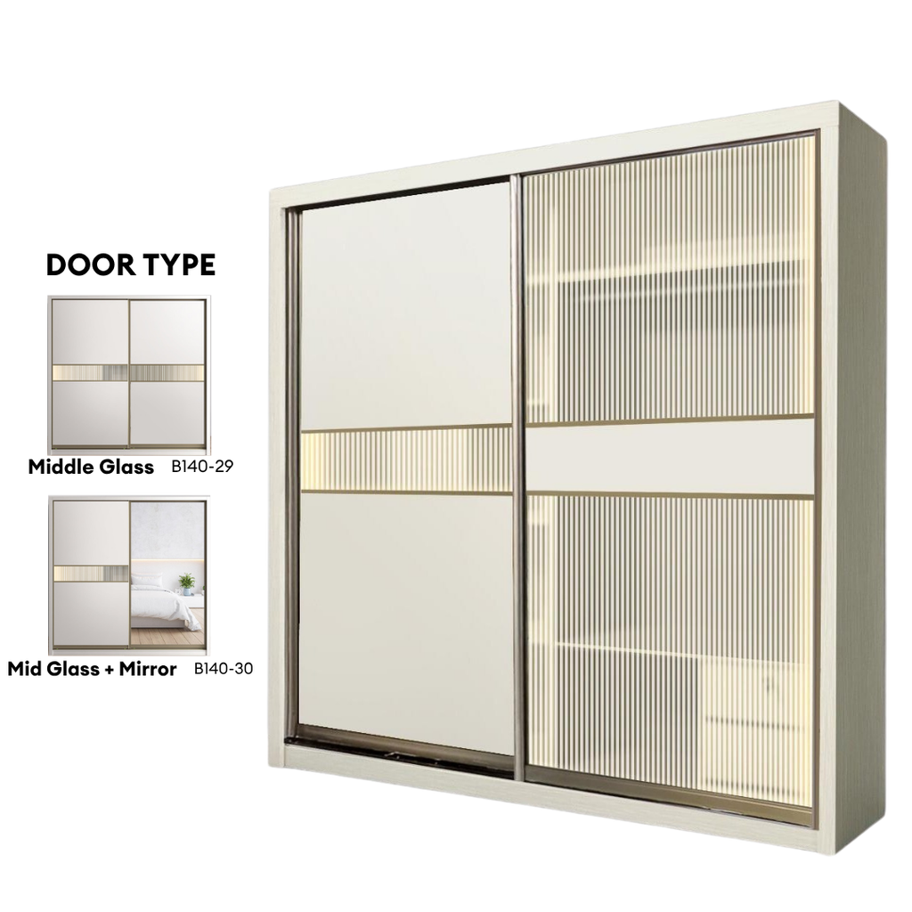 Kolva 8/6/5x8ft LED light Anti-Jump Sliding Doors Wardrobe | 140-28