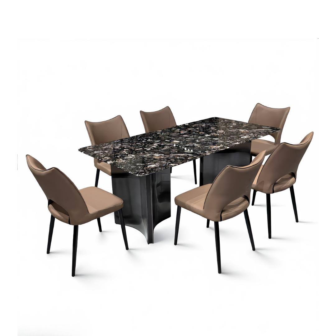 Azalea 6s Black Marble Dining Set | YB43