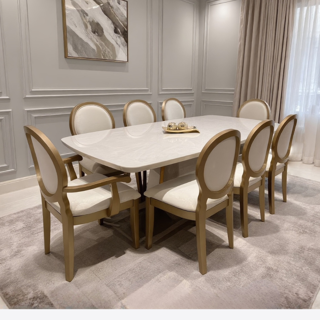 Louise 8s Dining Set in Champagne | 65-25