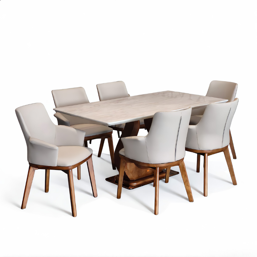 Norelle 6s Wood + Marble Dining Set | LC05-07