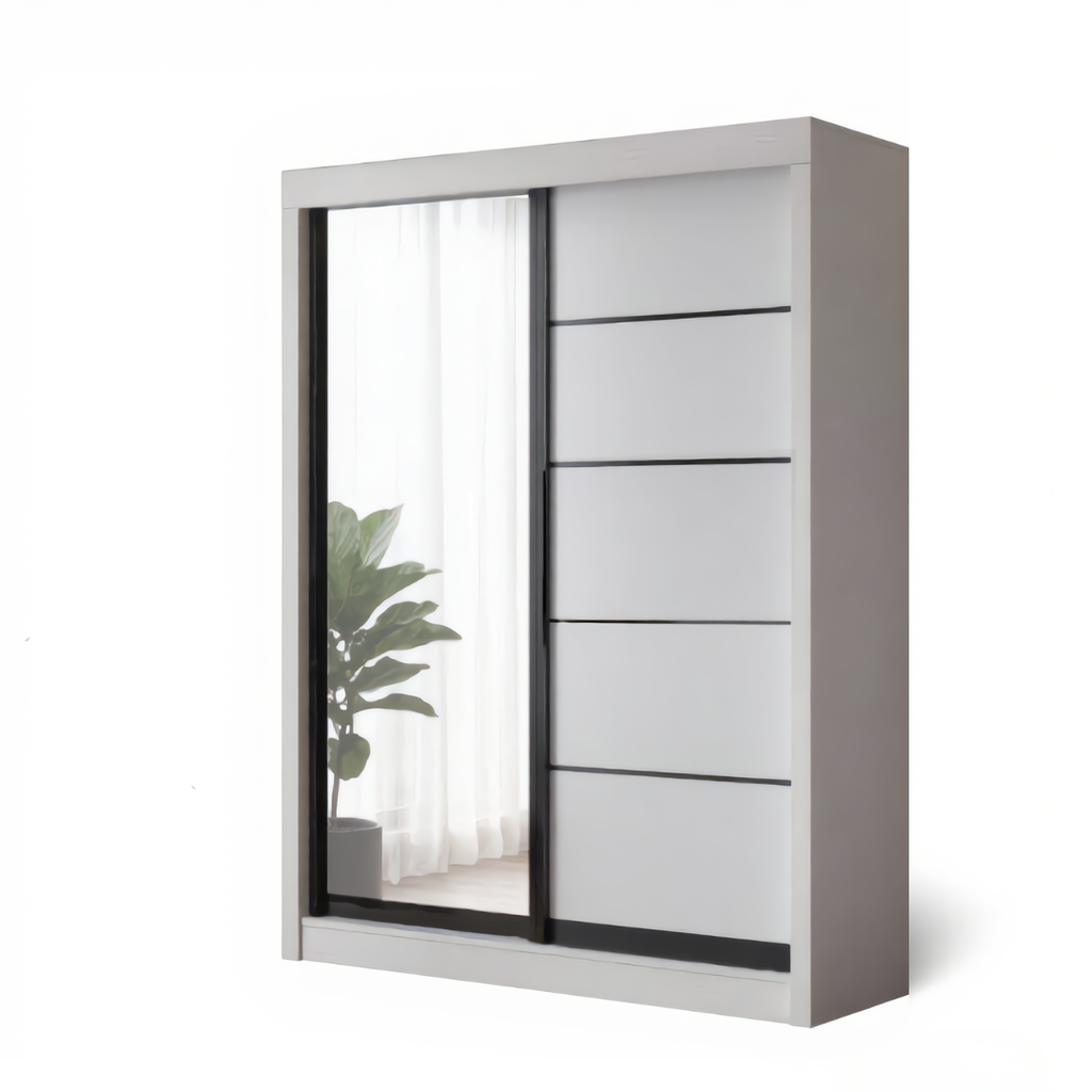 Odelia 4x6ft Black Frame Wardrobe - Half Mirror | 150-16