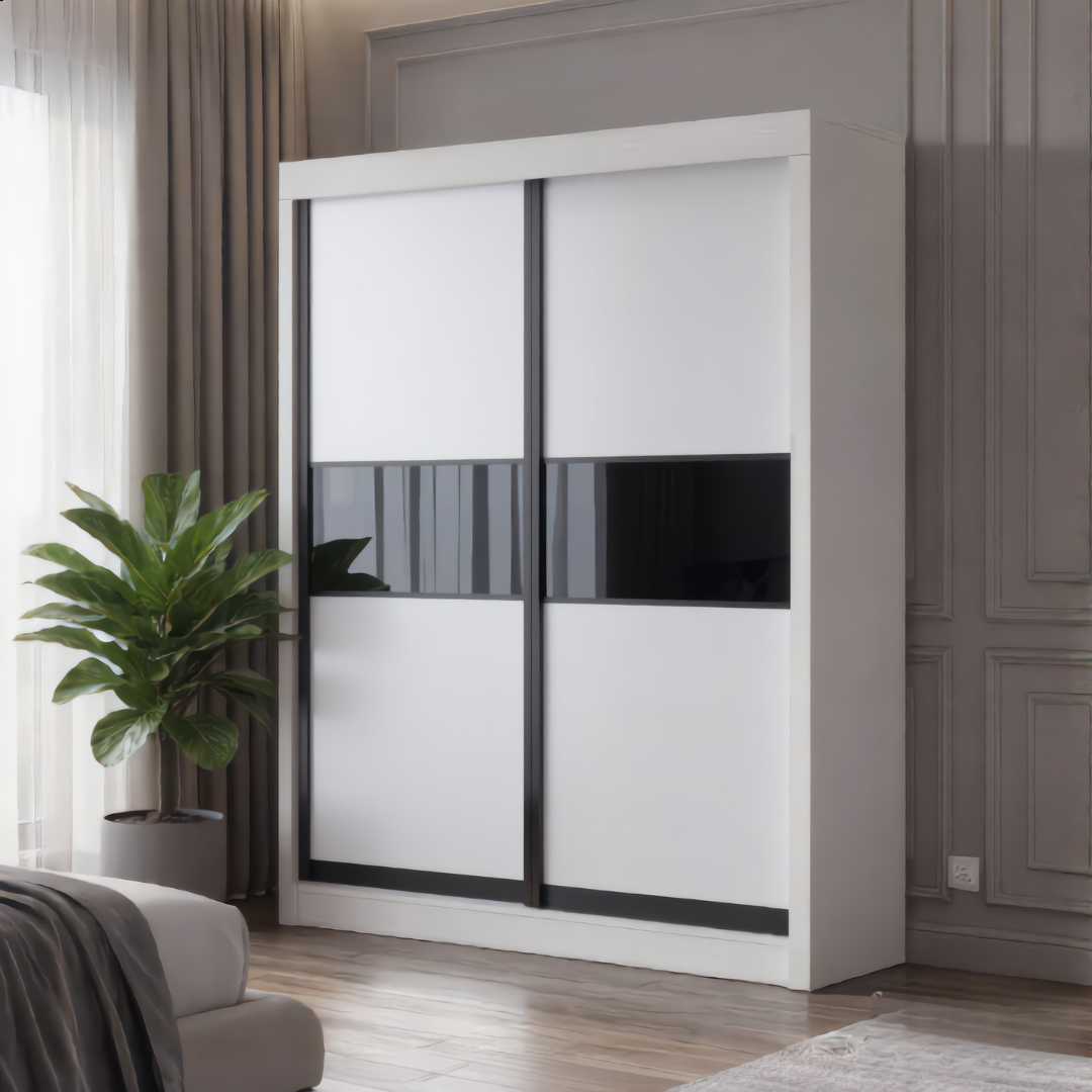 Odelia 4x6ft Black Frame Sliding Wardrobe - Plain Door | 150-16