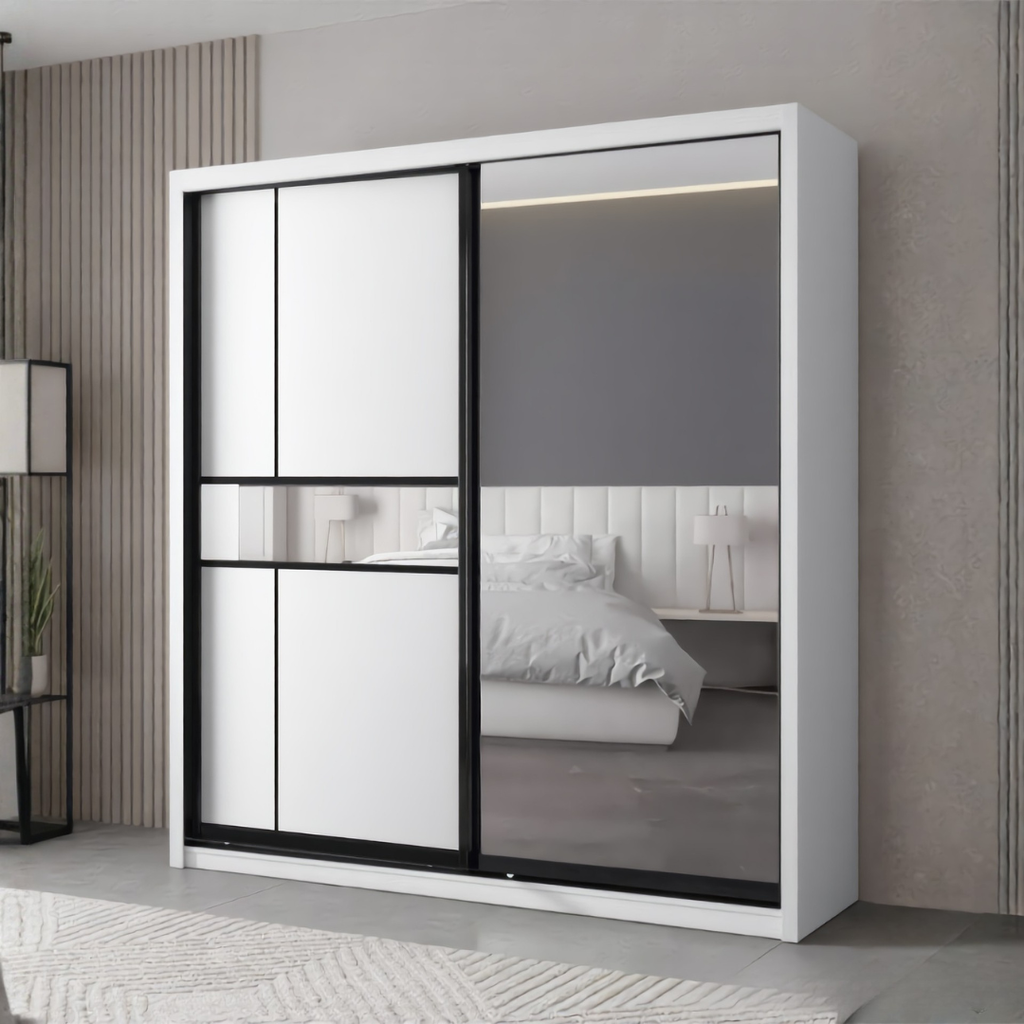 Conrad 8/6/5x8ft Wardrobe - Mid + Half Mirror Door | B 140-12