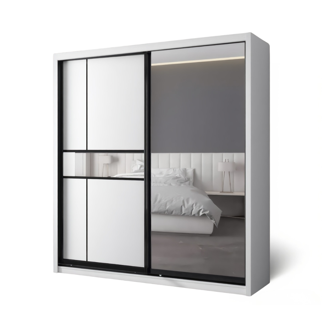 Conrad 8/6/5x8ft Wardrobe - Mid + Half Mirror Door | B 140-12