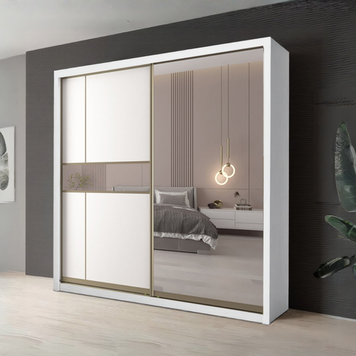 Bennett 8/6/5x8ft Wardrobe - Half Mirror + Mid Mirror | B22-88 / 140-13