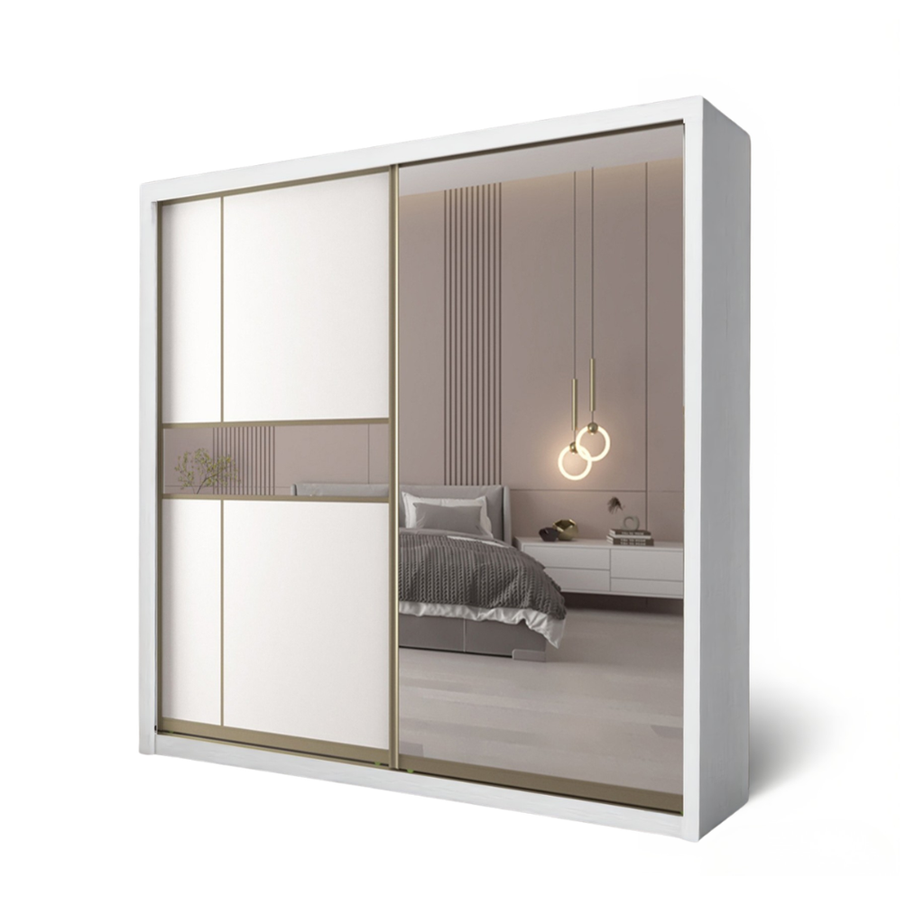 Bennett 8/6/5x8ft Wardrobe - Half Mirror + Mid Mirror | B22-88 / 140-13