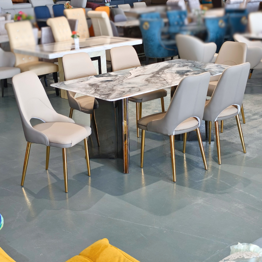 Gracie 6S Crystal Marble Dining Set | YB35