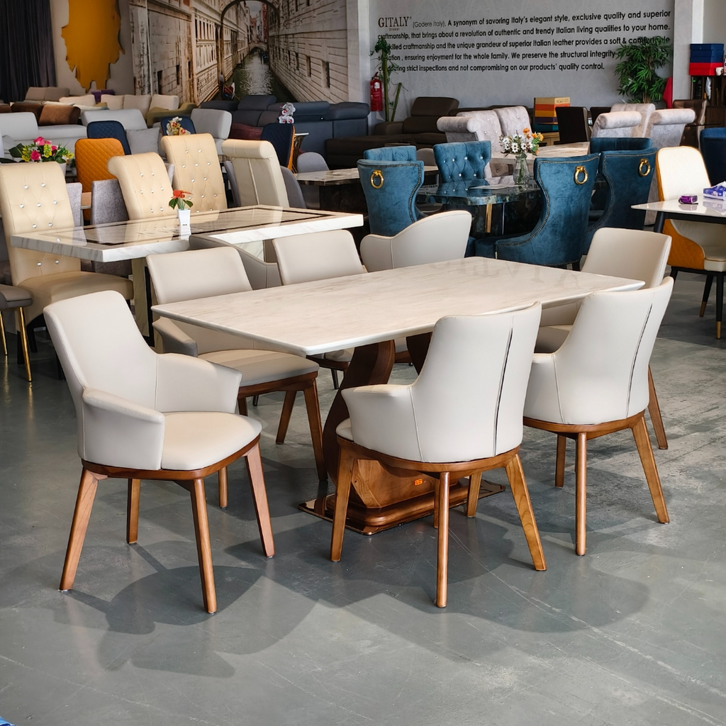Jenna 6s Wood + Marble Dining Set | LC05-07