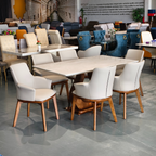 Jenna 6s Wood + Marble Dining Set | LC05-07