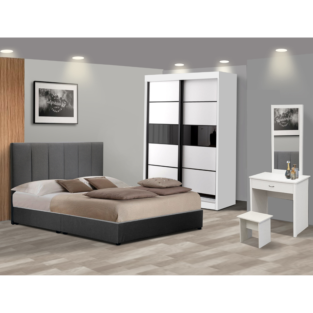 Alexa Bedroom Set ~ Bedframe + Wardrobe + Dressing Table & Stool + Side Table