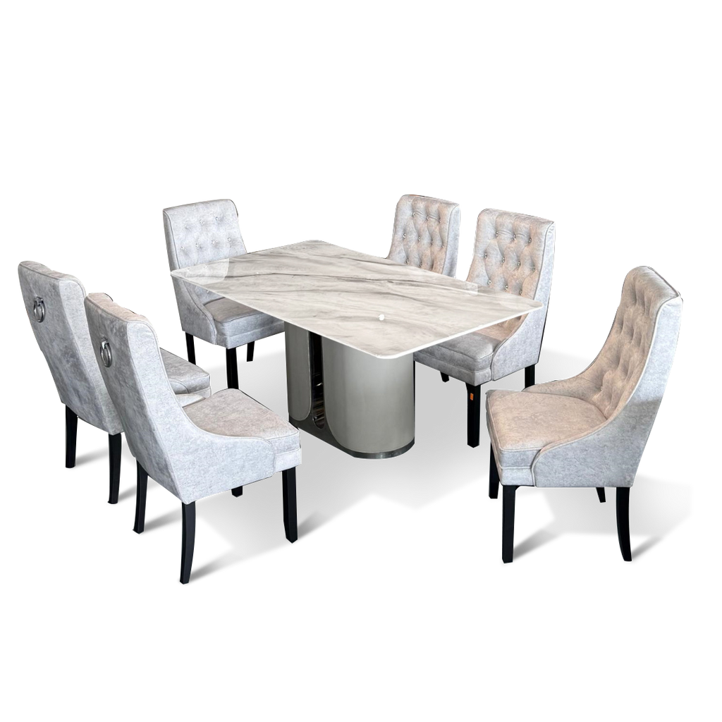Everly 6S Marble Dining Set | TJ19-14DT+156-03