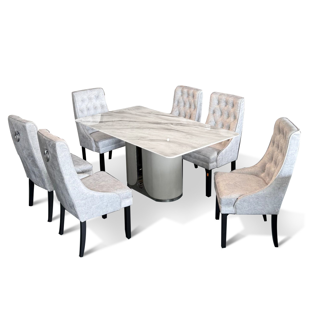 Everly 6S Marble Dining Set | TJ19-14DT+156-03