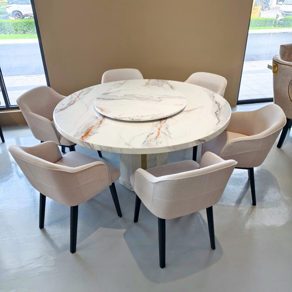 Coastal 6S Marble Round Dining Set | B96-17-150+B126-13