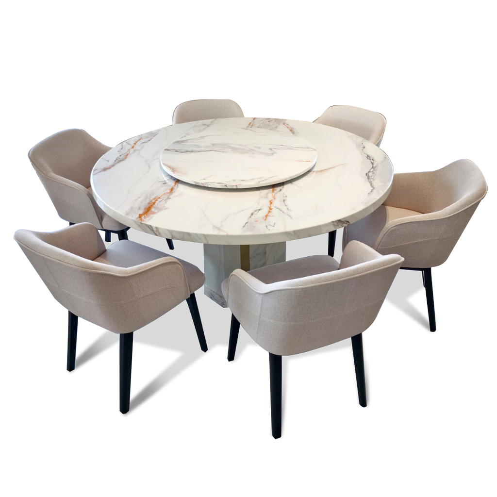 Coastal 6S Marble Round Dining Set | B96-17-150+B126-13