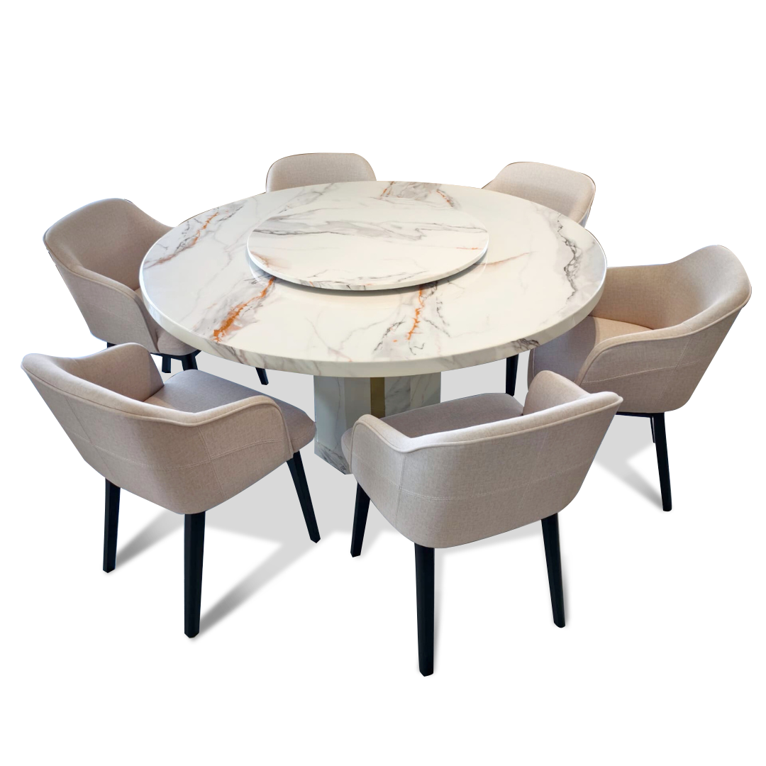Coastal 6S Marble Round Dining Set | B96-17-150+B126-13
