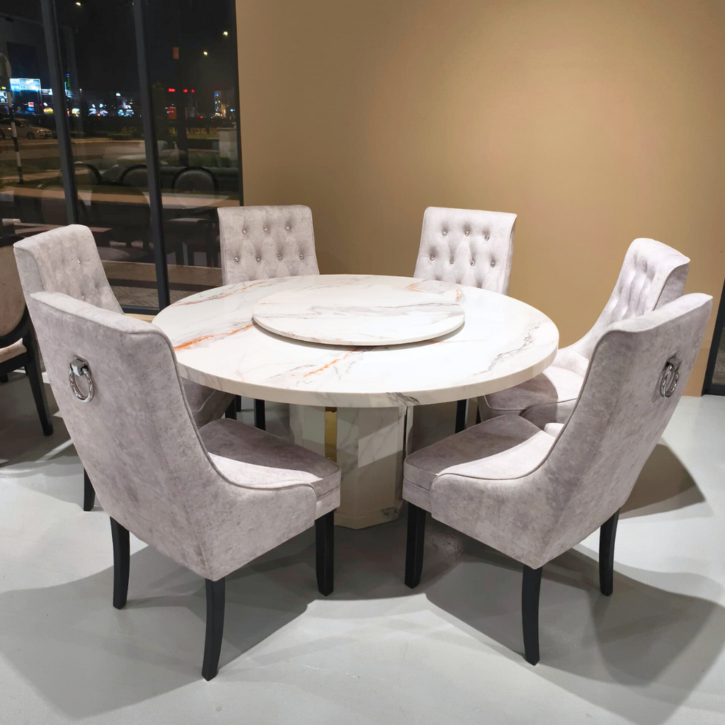 Nikki Marble Round Dining Set | B96-17-150+B156-03