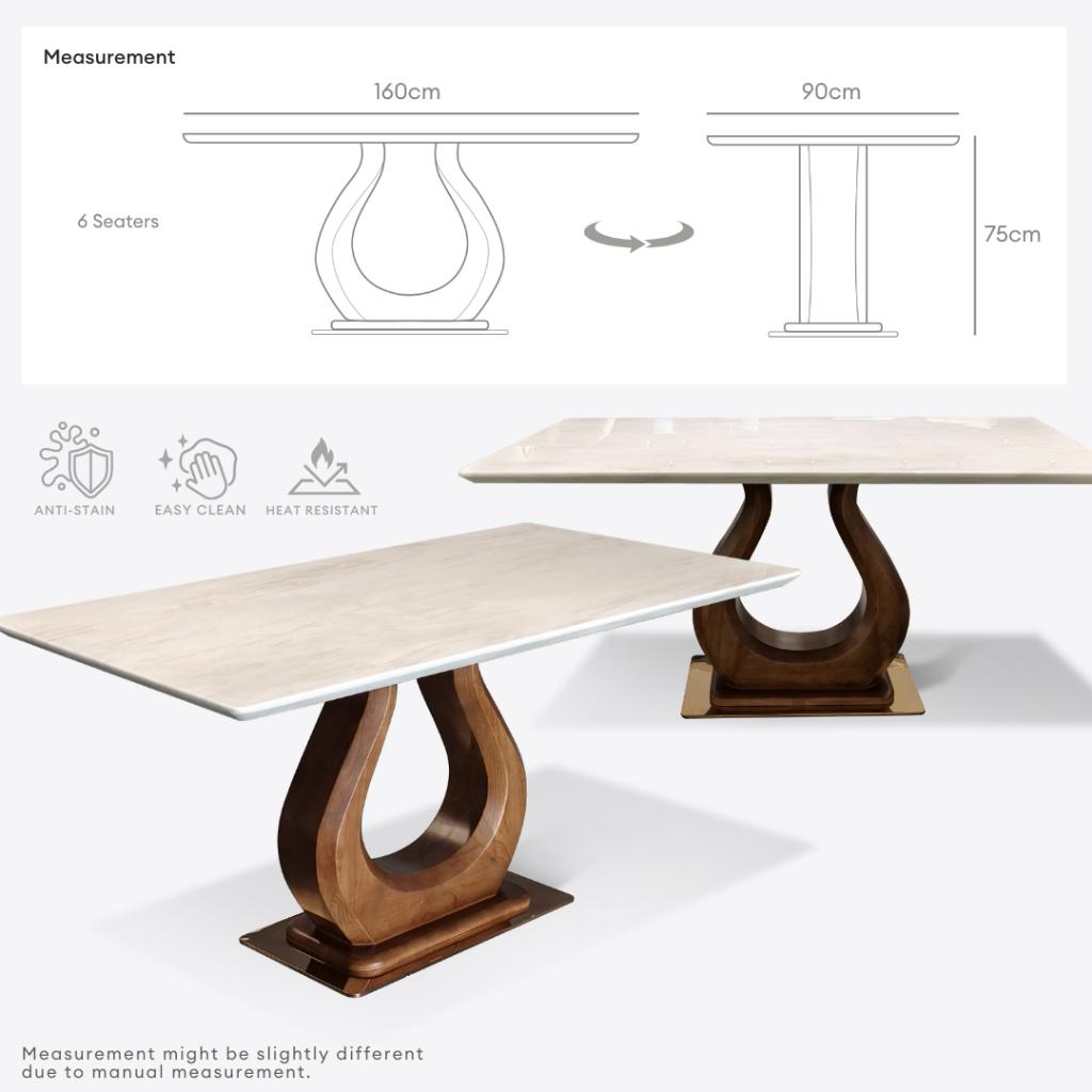 Jenna 6s Wood + Marble Dining Set | LC05-07