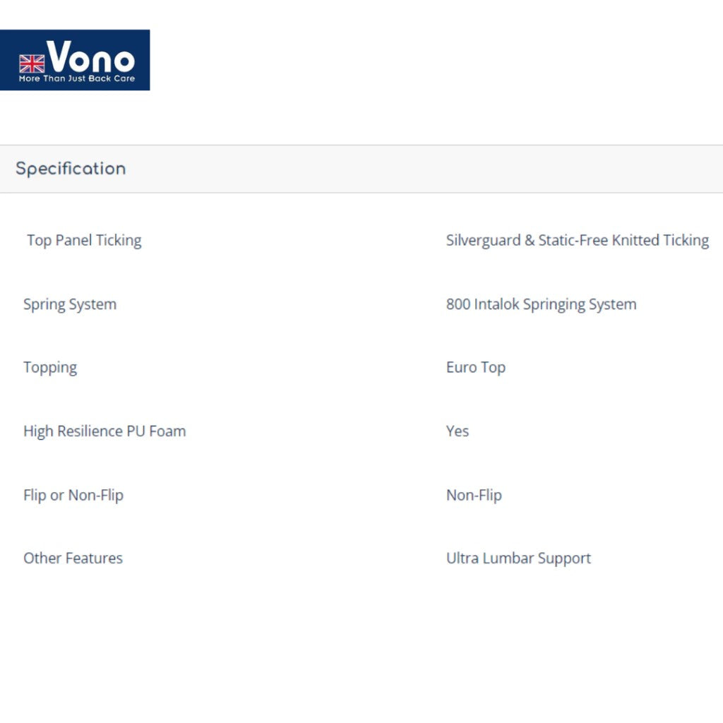 Vono SpinePro 800 Plus Mattress (Tilam Vono)