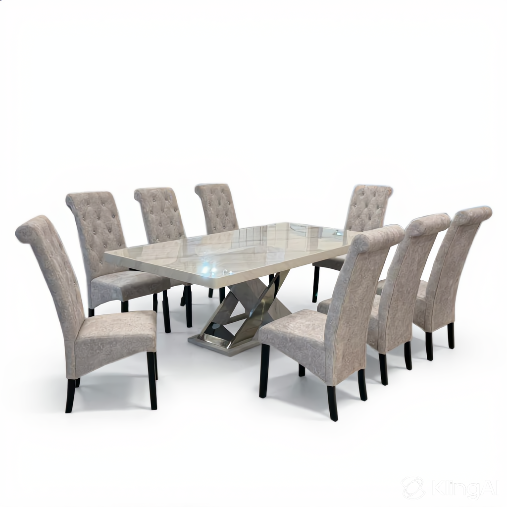 Janelle 8s Marble Dining Set | B156-80-DT-MT-H06-G + 126-05-WH