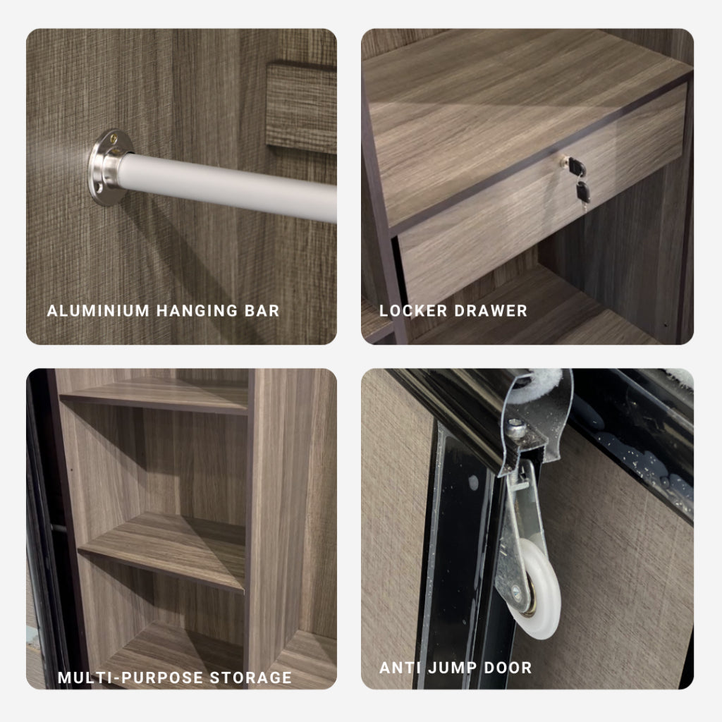 Utopia 8X8ft Anti-Jump Sliding Door Wardrobe | B 140-04