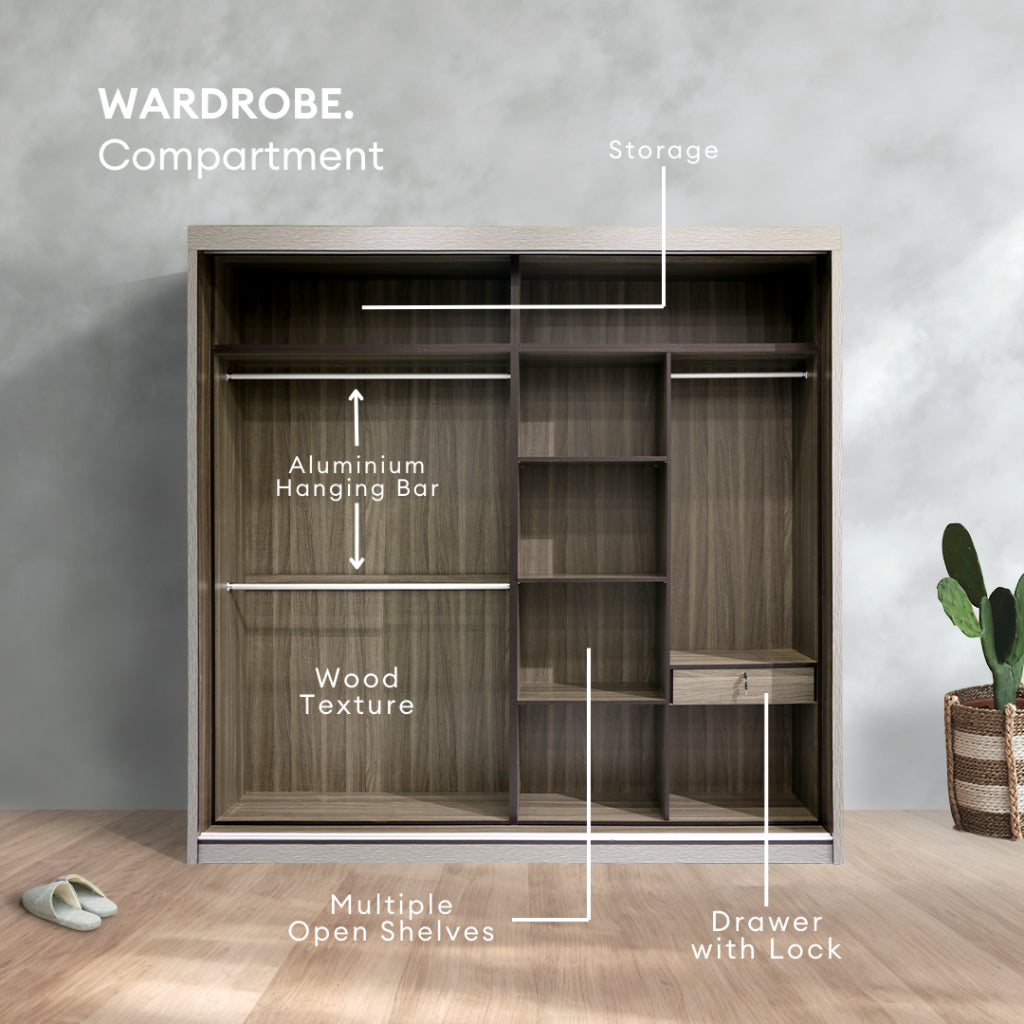 Miya 8/6/5x8ft Anti-Jump Sliding Doors Wardrobe | 140-09
