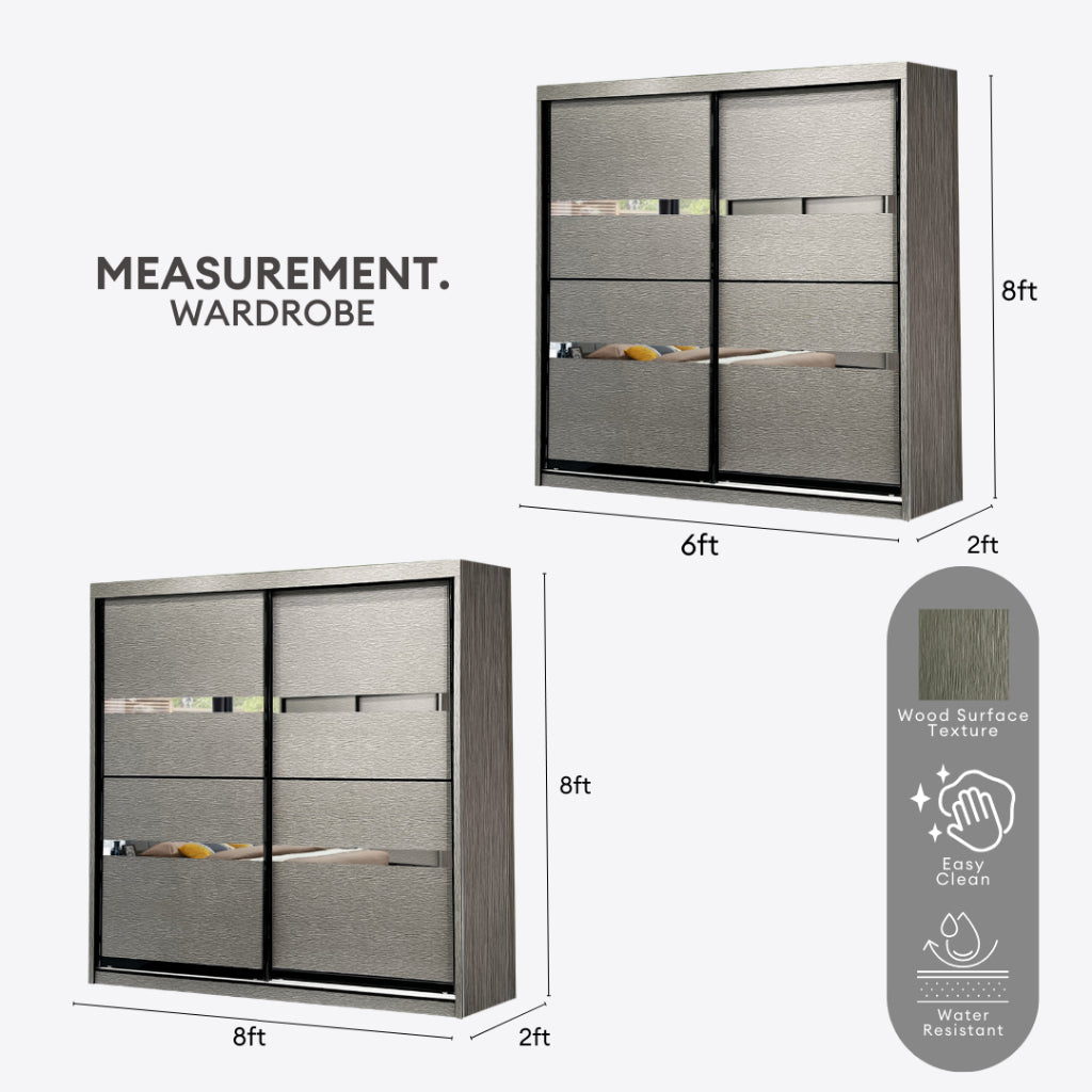 Utopia 8X8ft Anti-Jump Sliding Door Wardrobe | B 140-04