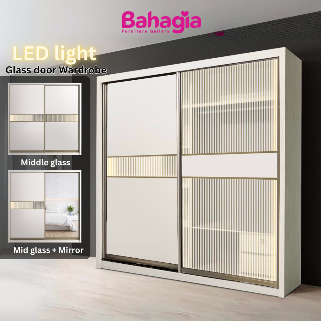 Kolva 8/6/5x8ft LED light Anti-Jump Sliding Doors Wardrobe | 140-28