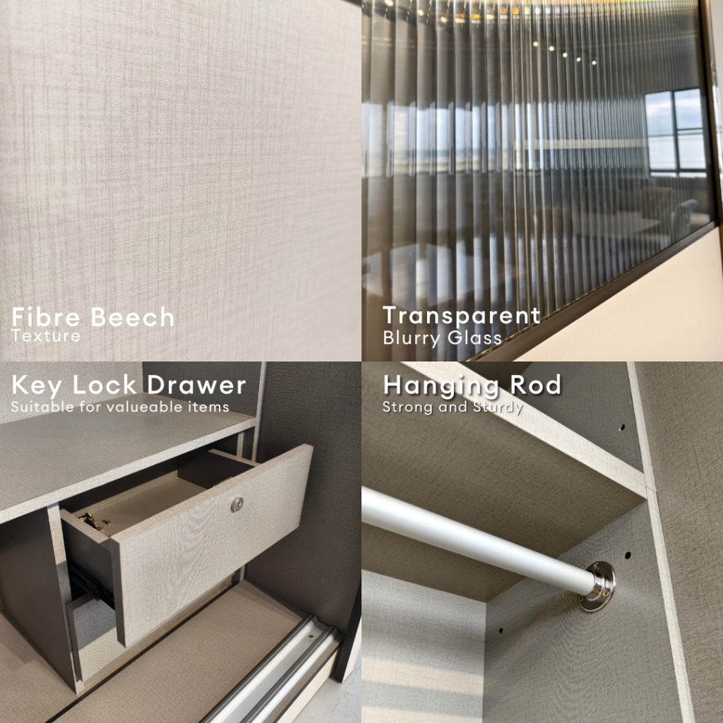 Kolva 8/6/5x8ft LED light Anti-Jump Sliding Doors Wardrobe | 140-28