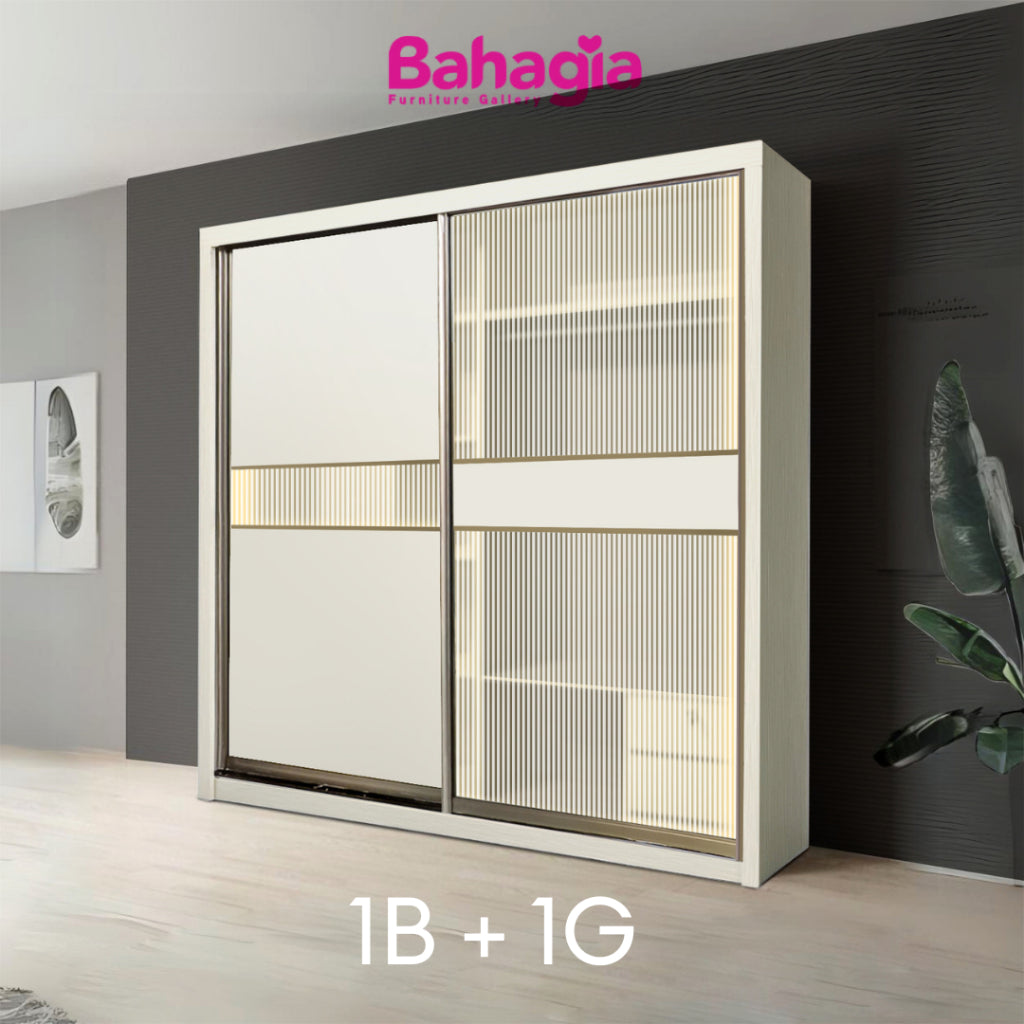 Kolva 8/6/5x8ft LED light Anti-Jump Sliding Doors Wardrobe | 140-28