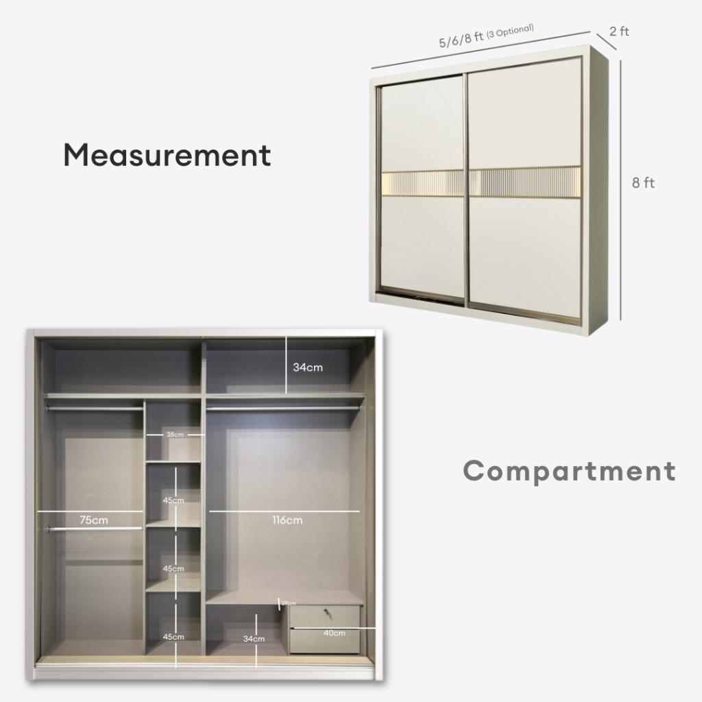 Kolva 8/6/5x8ft LED light Anti-Jump Sliding Doors Wardrobe | 140-28