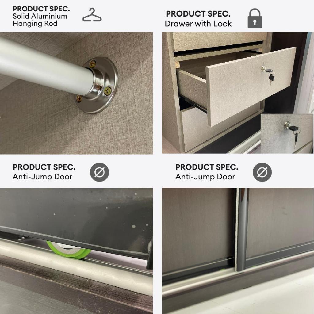 Malix 8/6x8ft Anti-Jump Sliding Door Wardrobe | 131-08