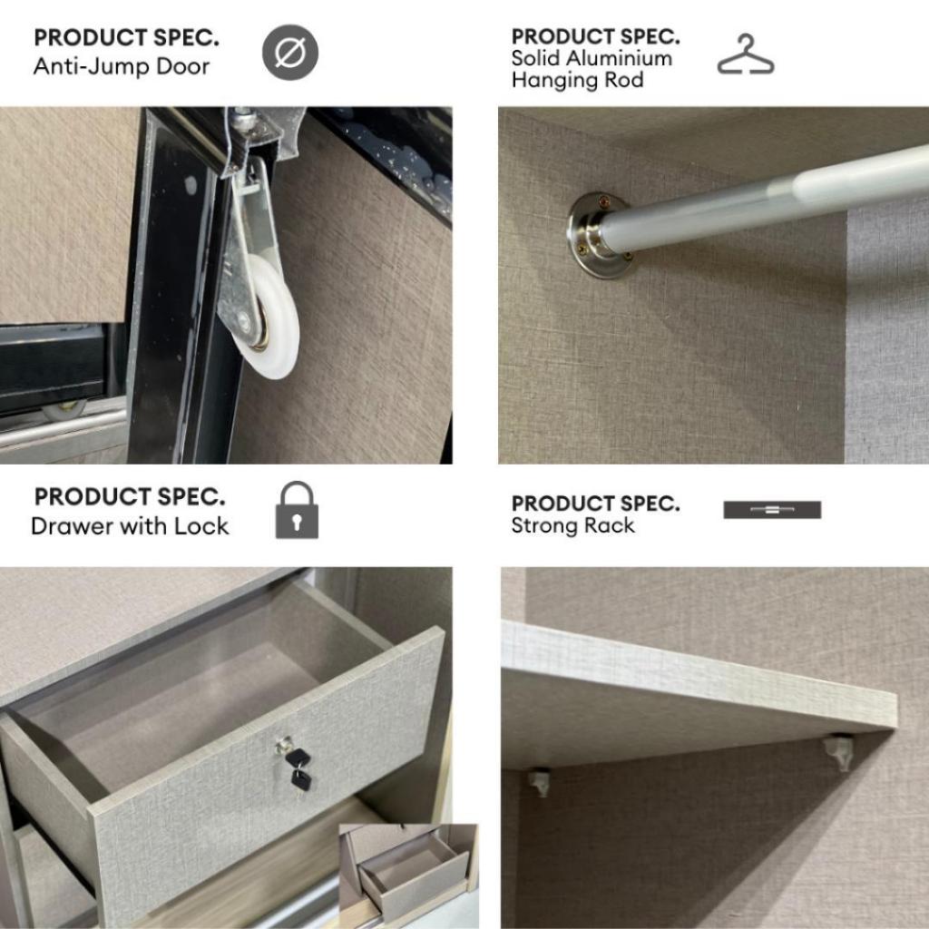 Bronza 8/6/5x8ft LED light Anti-Jump Sliding Doors Wardrobe | 140-21