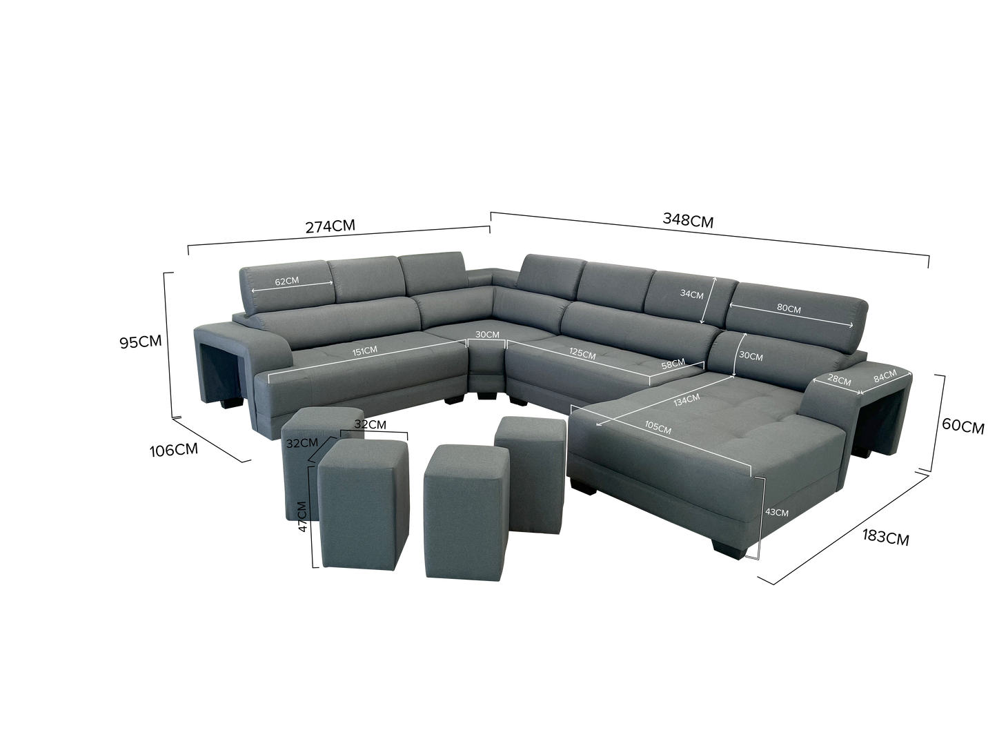 Orson 6 Seaters C Shape Sofa